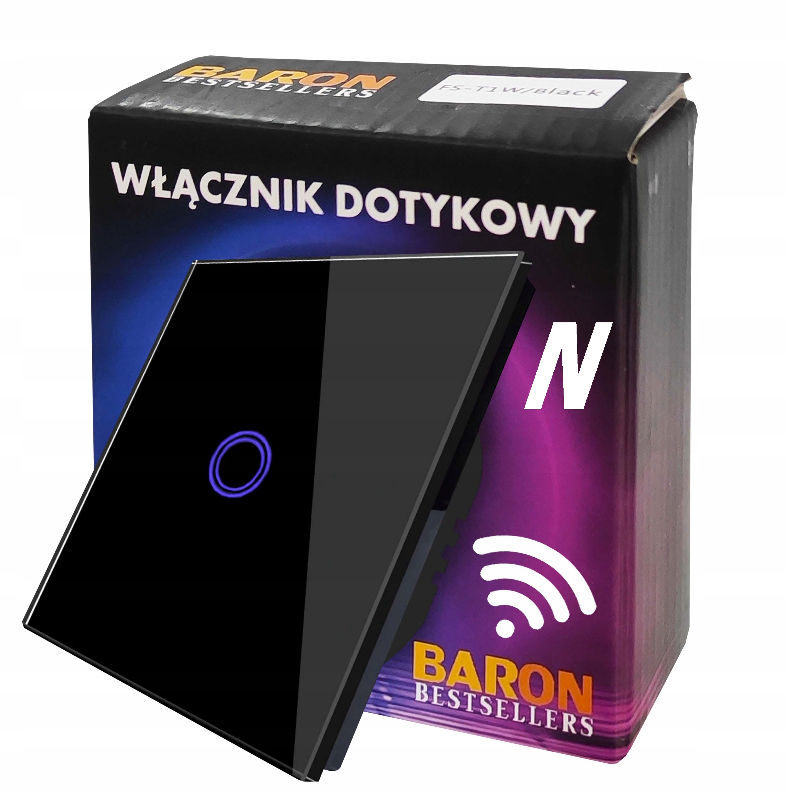 Jednodotykový spínač, pod omietku, diaľkovo ovládaný BarON black FS-WL1B / Black