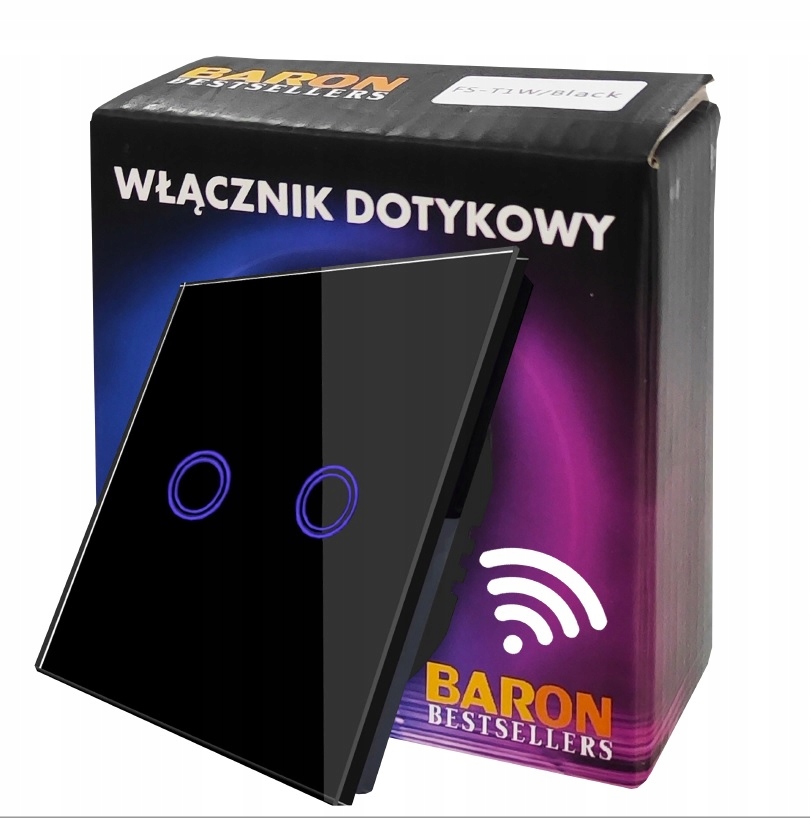 Dvojitý dotykový vypínač, pod omietku, diaľkovo ovládaný BarON black 2G BLACK WIFI