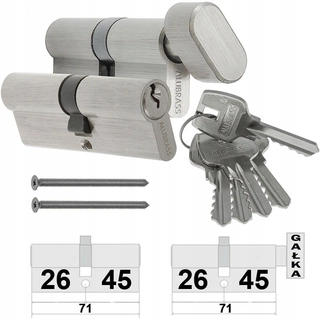 Zámok na dvere -  Aublida 26/45 + G45/26 System 5KL Nikiel vložky