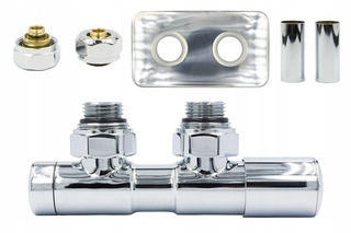 Hlavica, ventíl - Reg. Dvojčatá 50mm Chrome + ConnectorPEX + RIGHT ROSETTES