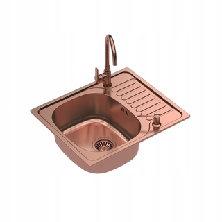 Kuchynský drez - Oceľový drez, medený faucet, medený dozer