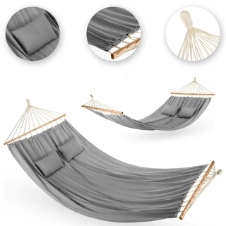 Hamak do záhrady - Hojdacia sieť Outtec s tyčou, šedá 200 kg, 350 x 150 cm