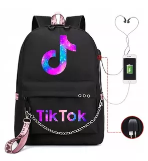 Školský batoh - ruksak TIK TOK galaxy A4 USB ČIERNY