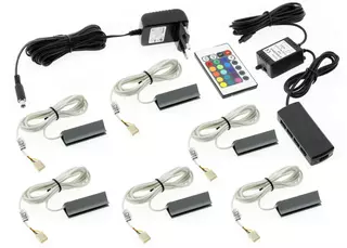 Sada 6x RGB LED spôn z PVC na sklenené police
