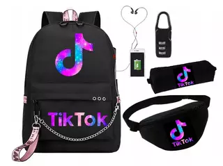 Školský batoh - ruksak+peračník+ľadvinka TIK TOK galaxy A4 USB ČIERNY