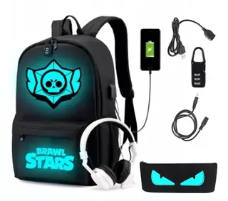 Školská taška - batoh BRAWL STARS reflexný ČIERNY/BIELA potlač VYPR