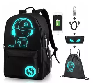 Školská taška - batoh music+peračník+taška na obuv+USB ČIERNY VYPR