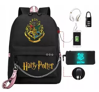 Školský batoh - ruksak HARRY POTTER+peračník+USB ČIERNY