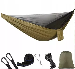 Hamak - veľká hojdacia sieť s moskytiérou a popruhmi 270x140 cm