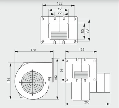 Ventilátor dúchadlo na pec WPA03K 3, prevody 280 m3 / h 
