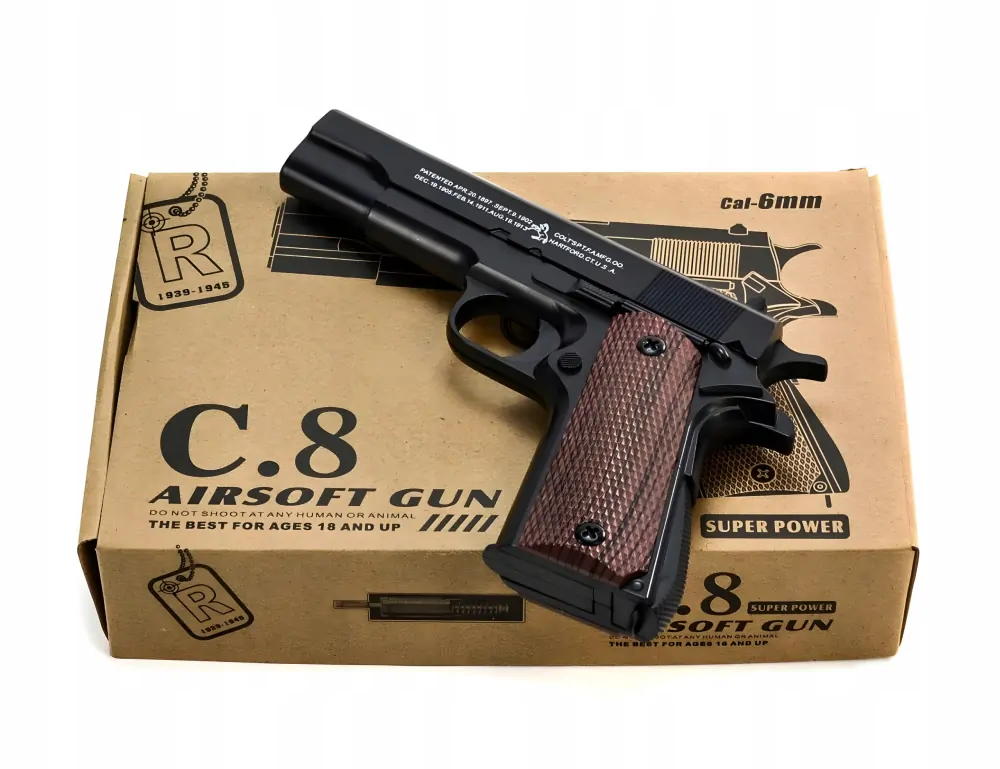 Replika pištole M1911+Granát 800 ks BB guličiek VYPR