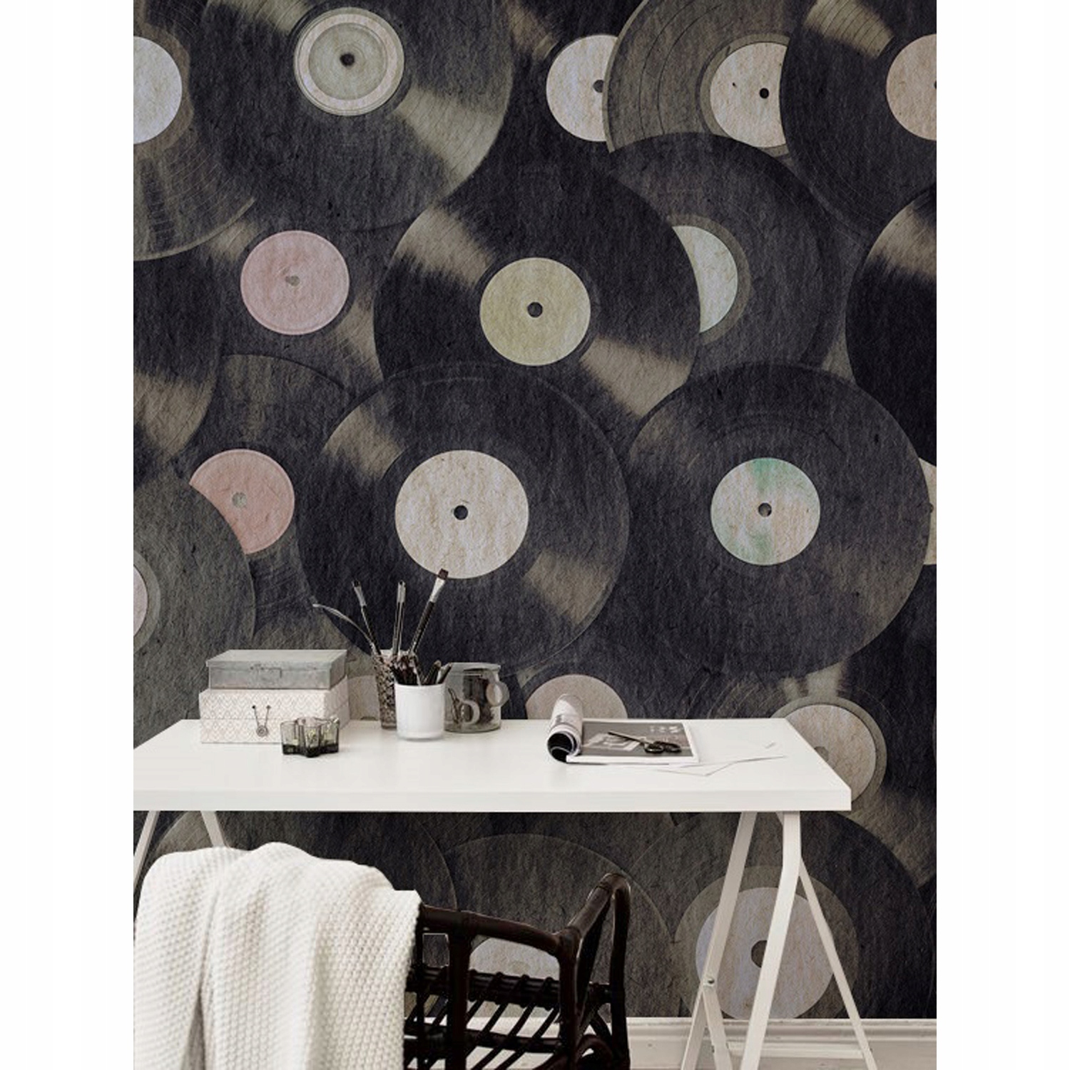 Vliesová tapeta Vintage vinylové platne 250x104