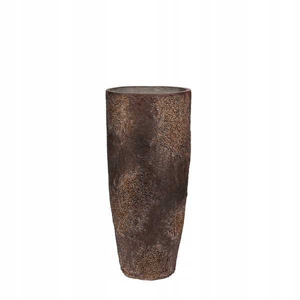 Hrnčiarske nádoby 37 cm x 37 x 80 cm priemer 37 cm sklenené vlákno + cement, piesok a brúsený kameň odtiene hnedej a béžovej, viacfarebné